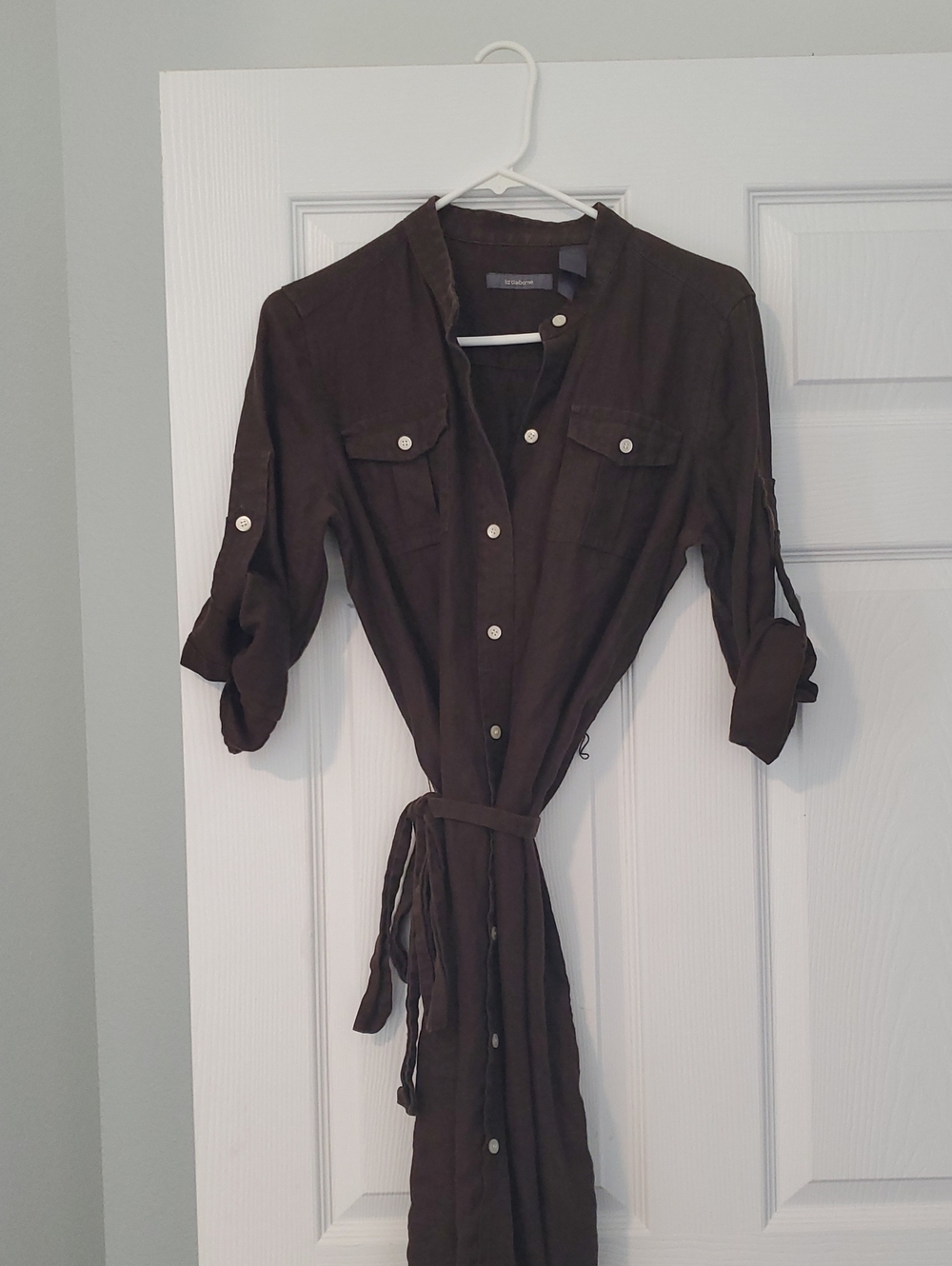 Liz Claiborne Dark Brown Button-Front Long Sleeve Shirt Dress